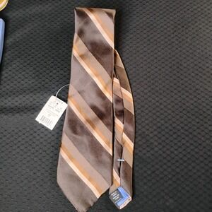 Bugatti Light & Dark Brown Diagonal Stripe‎ 100% Silk Men's Neck Tie 59" Long -J